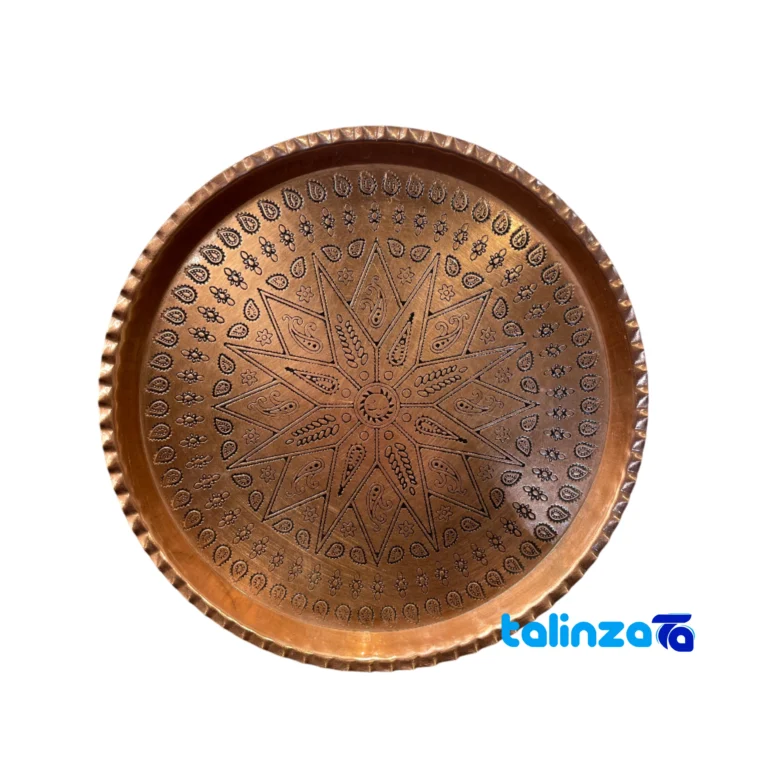 Front view of Zanjan Copper Tray Round Decorative Design and key details