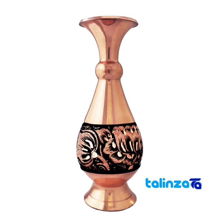Front view of Ja1601 Copper Vase Diamond Cut 6.5 x saffron grade and packaging