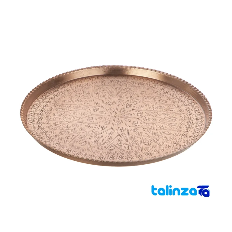 Zanjan Copper Tray Handcrafted Etched Design - Front view showing and key details