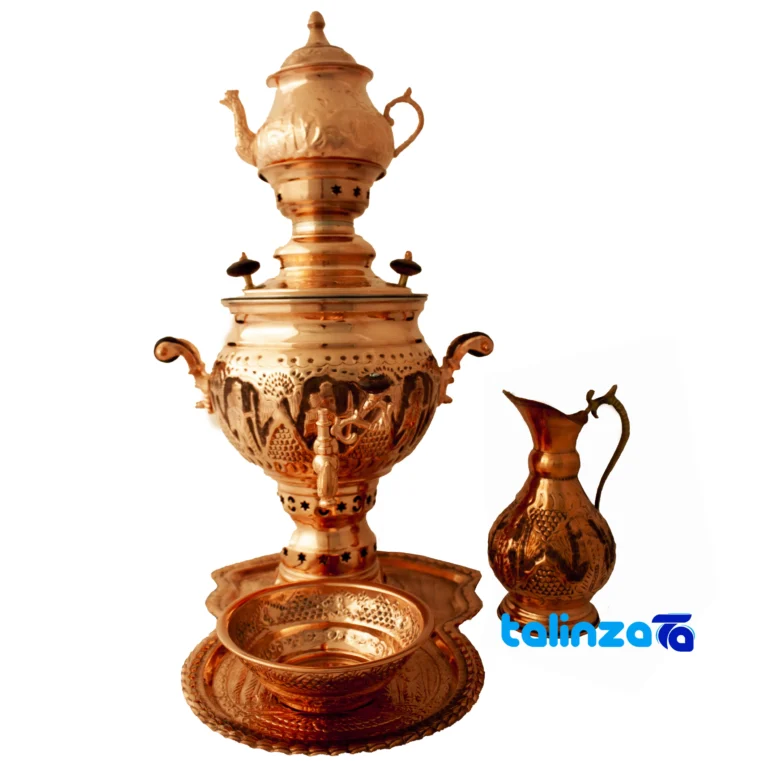 Front view of Nano Copper Charcoal Samovar Set 5-Piece design and key details