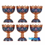 Agajani Copper Nut Bowl Engraved Set and Pardaz - Front view showing design key details