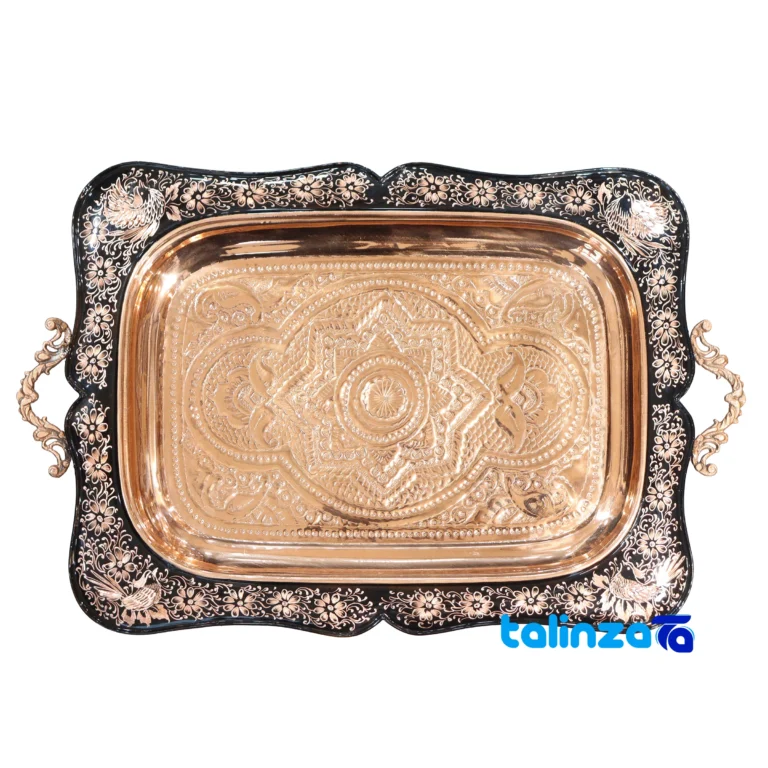 Faakhir Copper Tray Diamond Engraved - Front view showing design and key details