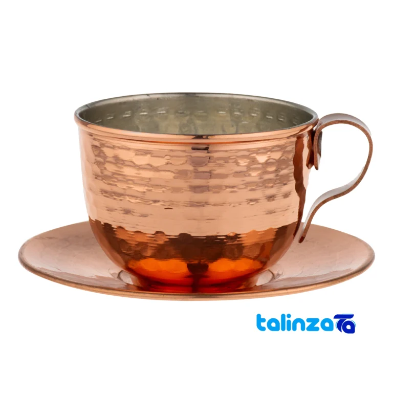 Zanjan Copper Cup and Saucer Set Artisan Design - Front view showing key details
