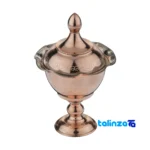 Front view of Zanjan Copper Candy Dish Engraved Red design and key details