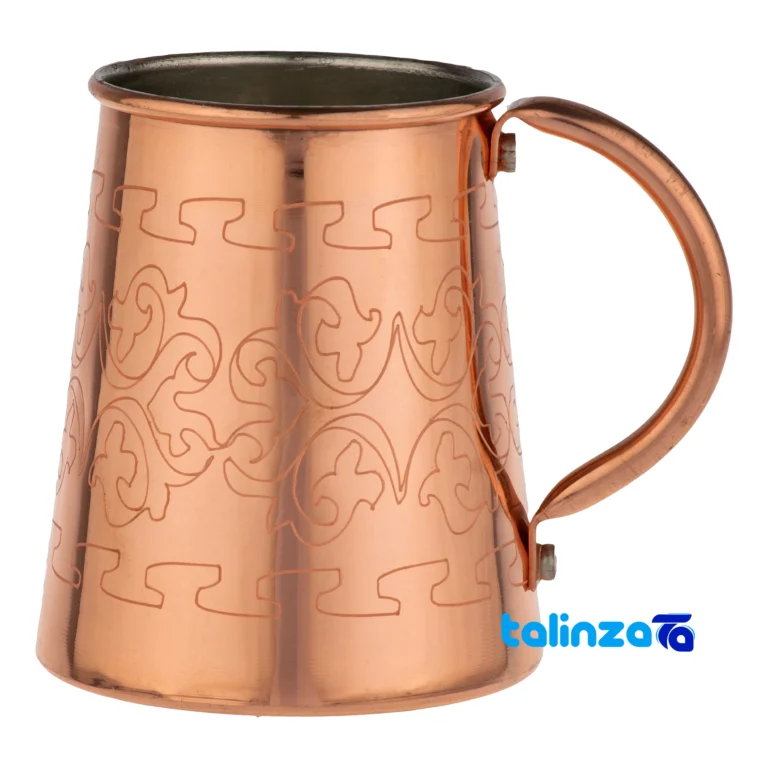 Zanjan Copper Mug Handcrafted Etching Design and key details (Front view)