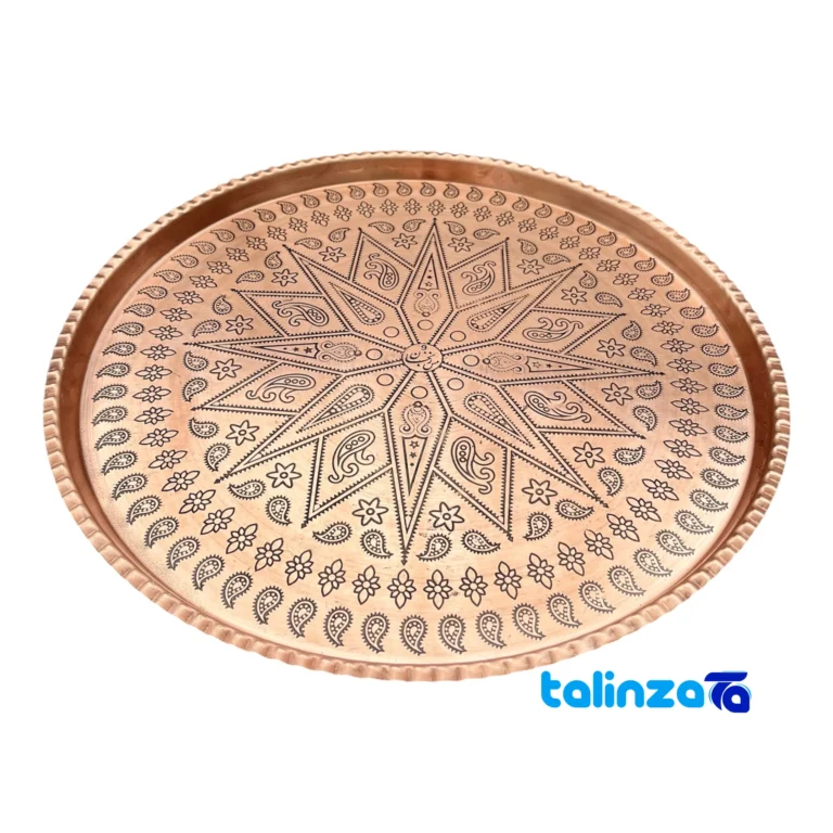Zanjan Copper Tray Artisan Crafted - Front view showing design and key details