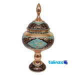Front view of Diamond Cut Copper Candy Dish 14 x saffron grade and packaging