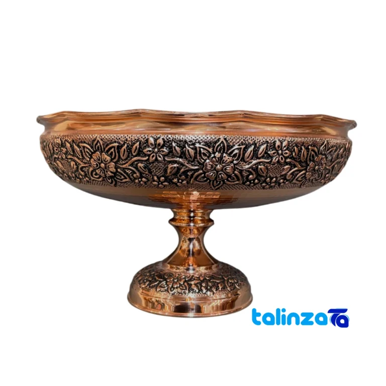 Front view of Zanjan Copper Fruit Bowl Floral Design and key details