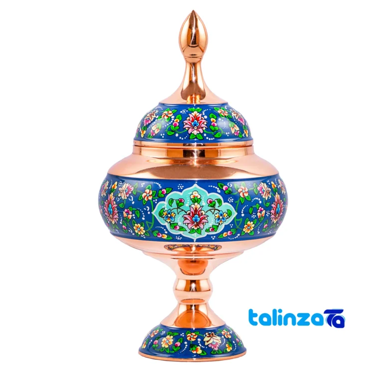 Aghajani Copper Chocolate Bowl Elegant Design - Front view showing and key details