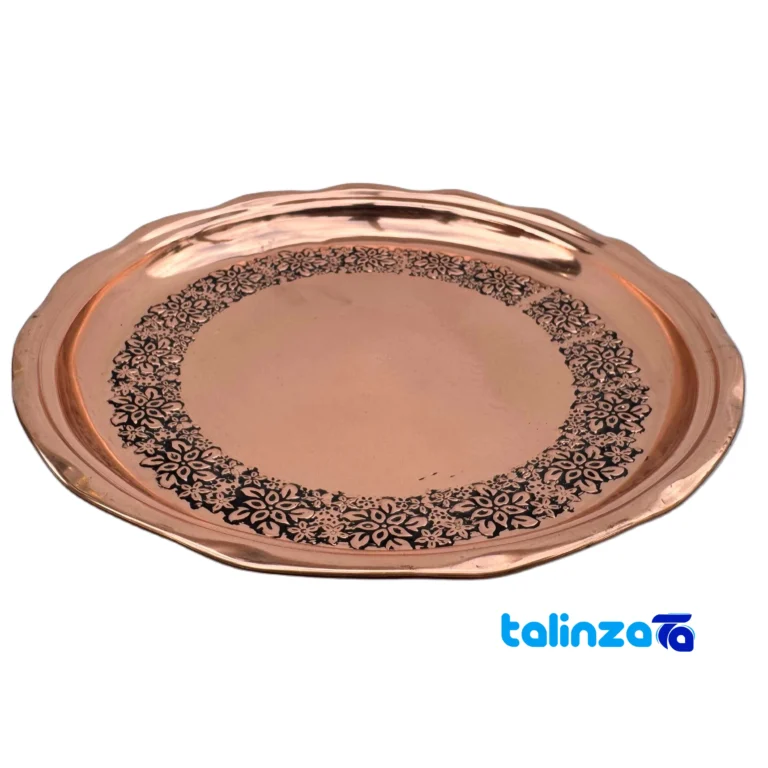 Artisan Copper Tray Floral Design 28 x and key details (Front view)