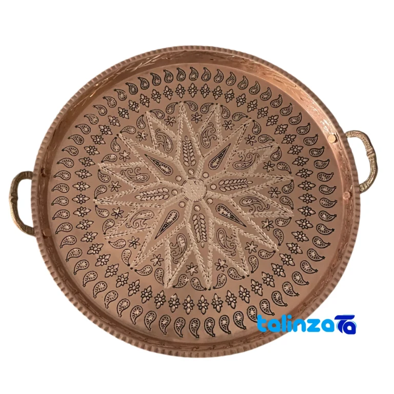 Front view of Isfahan Copper Tray Diamond Cut Design and key details