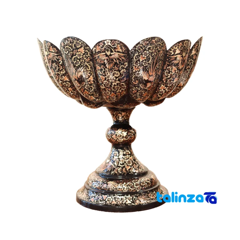 Front view of Fakher Copper Fruit Bowl Diamond Engraved design and key details
