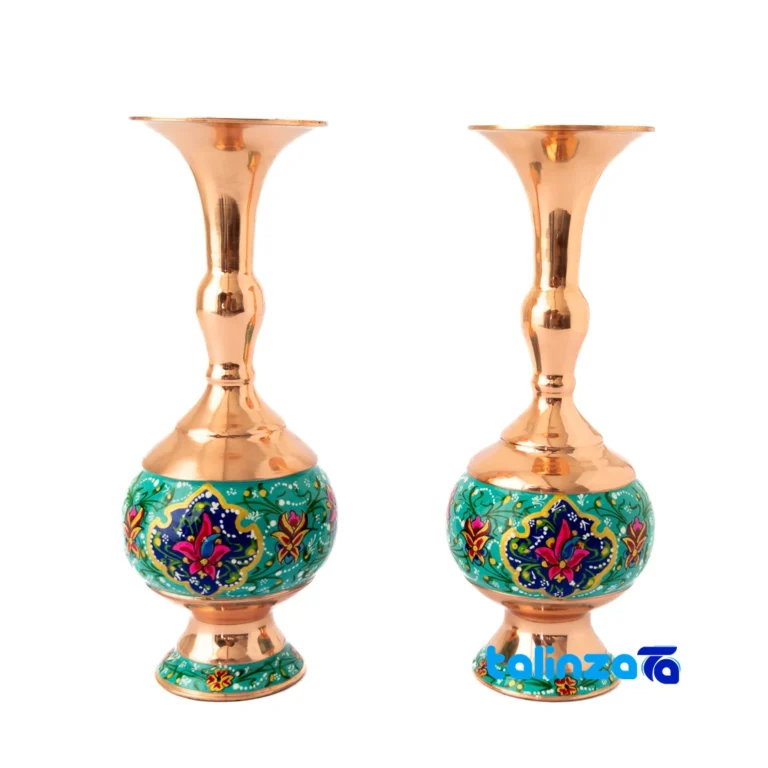 JPA Copper Vase Set Handcrafted Engraved Design - Front view showing and key details