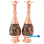 Diamond Cut Copper Vase Set - Handcrafted Elegance design and key details (Front view)