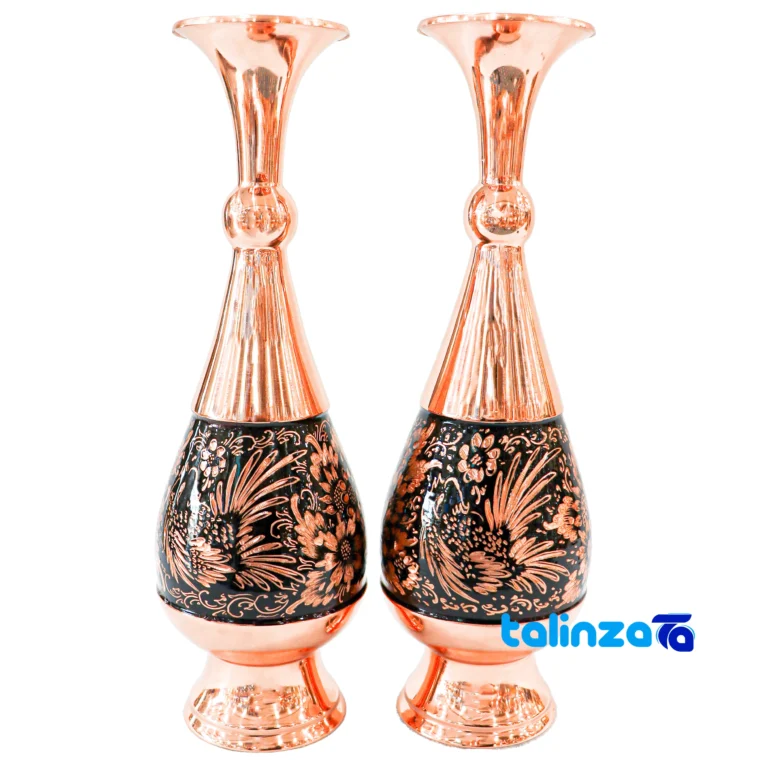 Diamond Cut Copper Vase Set - Handcrafted Elegance design and key details (Front view)