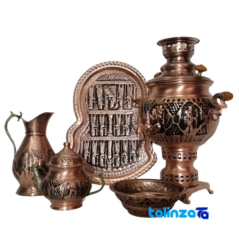 copper charcoal samovar set - Front view design and key details