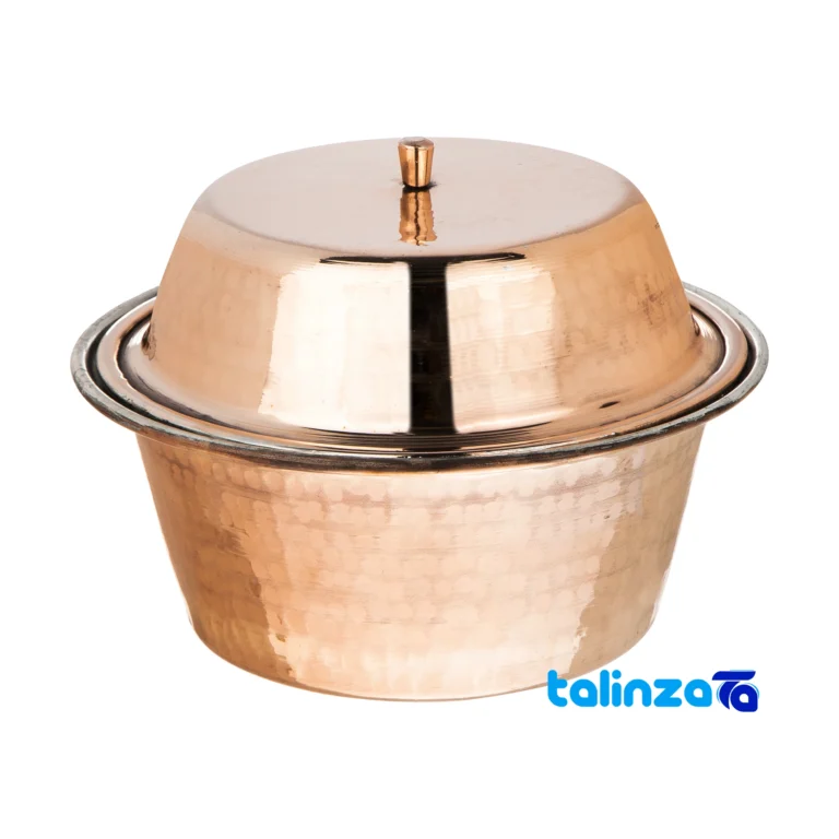 Zanjan Copper Pot Handcrafted Unique Finish 8.5 x 20 design and key details (Front view)