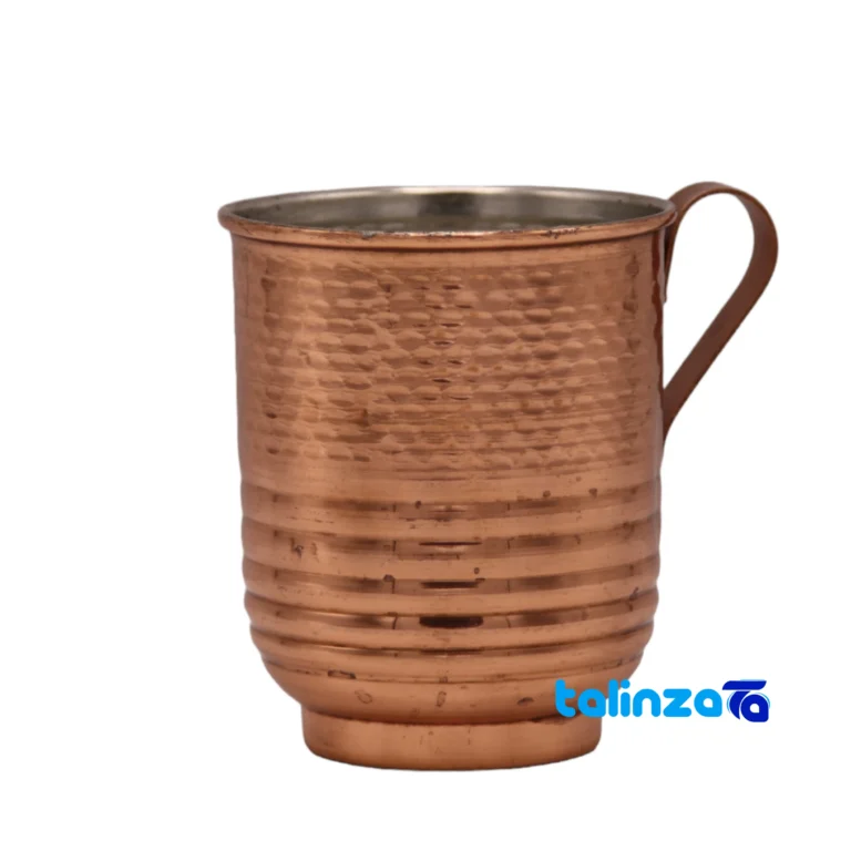 Zanjan Copper Mug Unique Hammered Design and key details (Front view)
