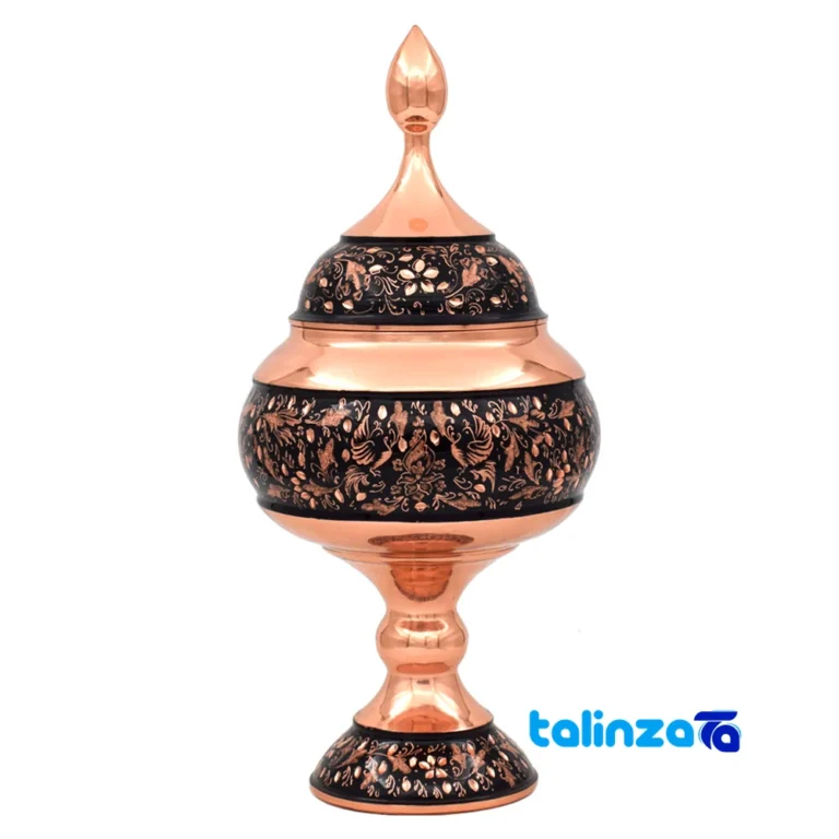 Diamond Cut Copper Chocolate Bowl Floral Design and key details (Front view)