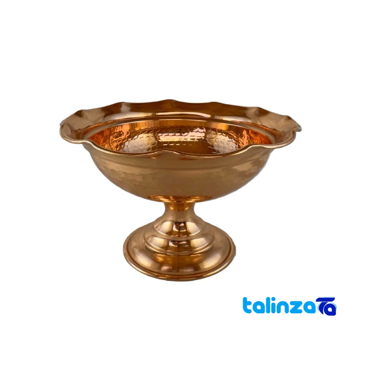 Front view of Copper Chocolate Bowl with Stand design and key details