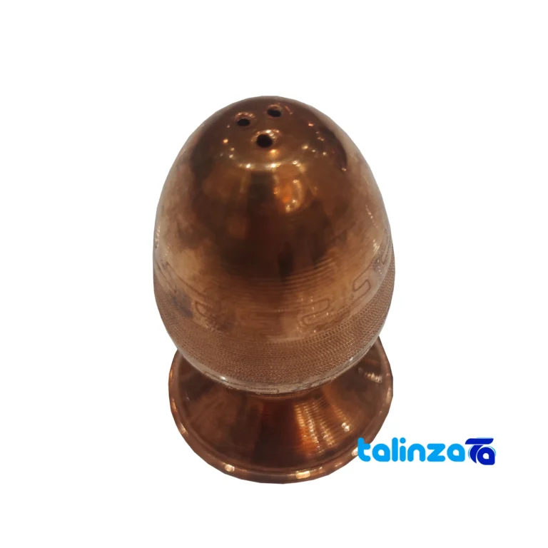 Front view of Pardaz Copper Salt Cellar Egg Shape saffron grade and packaging