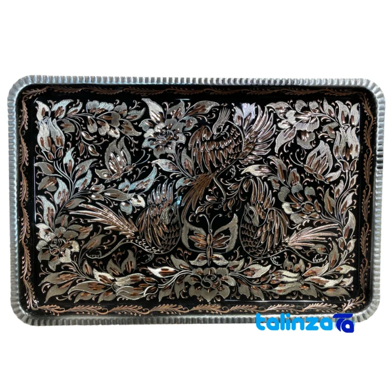 Front view of Copper Decorative Tray Diamond Cut design and key details