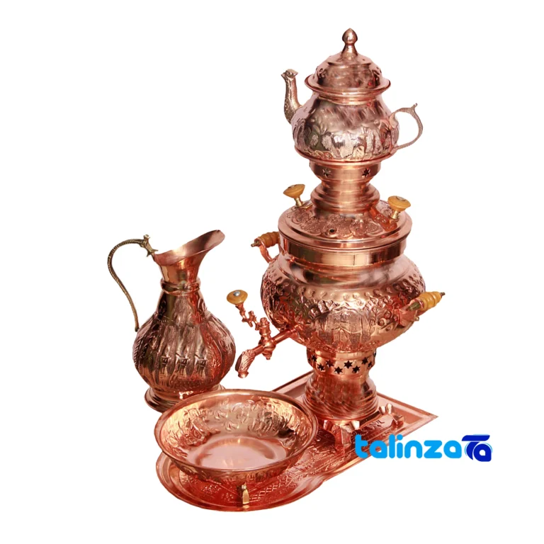 Zanjan Copper Samovar Set - Elegant Charcoal Design - Front view showing and key details