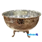 Isfahan Copper Bowl Three-Legged Unique Design - Front view showing saffron grade and packaging