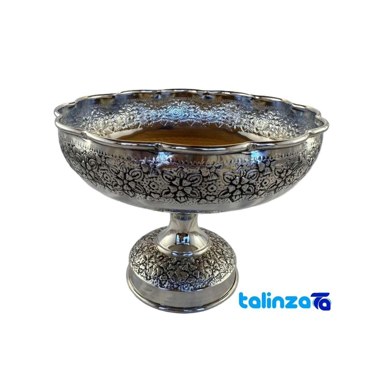 Front view of Copper Decorative Candy Dish Floral Design and key details