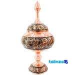Front view of Handmade Copper Candy Dish Engraved Isfahan 19 x design and key details