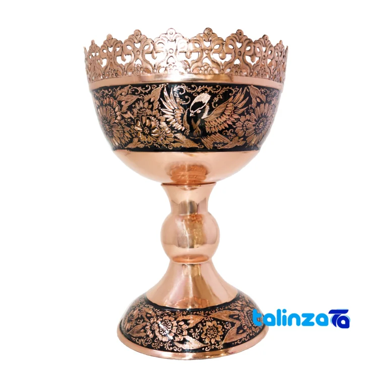 Mosaic Copper Nut Bowl Decorative Design 21x21x30 cm - Front view showing and key details