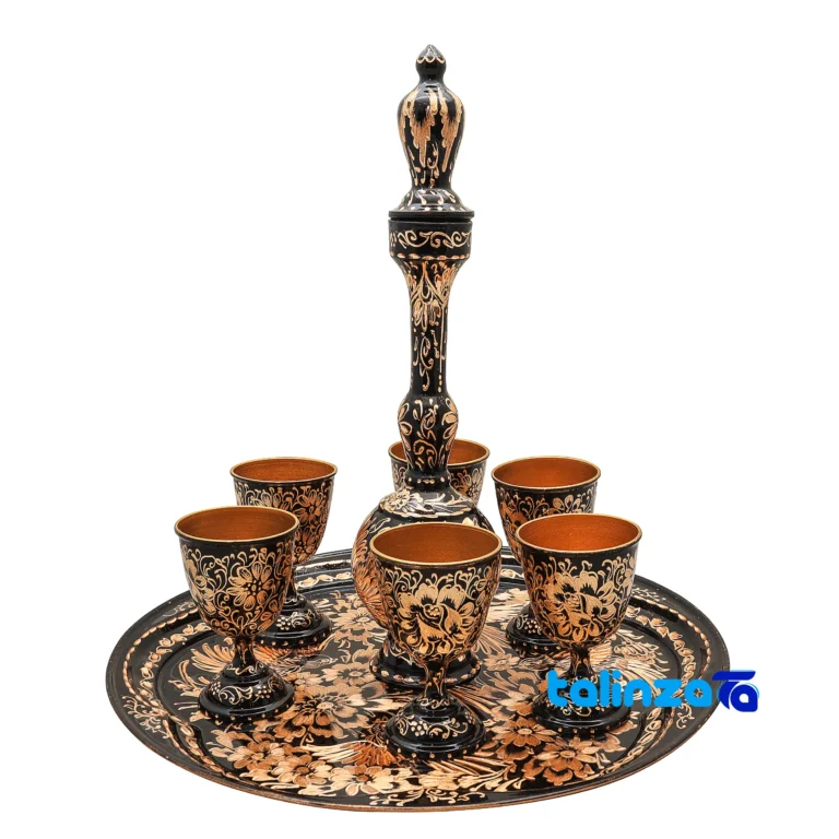 Front view of Fakher Copper Ewer Goblet Tray Diamond Engraved Mostahem HQ31931 design and key details