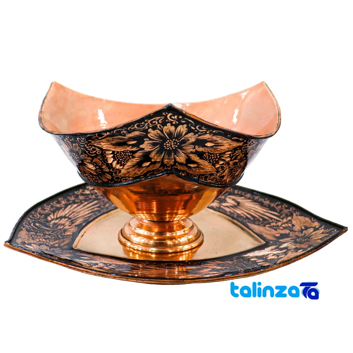 Diamond Cut Copper Bowl and Plate Set 23x23x13 cm design key details (Front view)