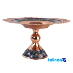 Front view of Pardaz Copper Candy Dish with hand-painted design and key details