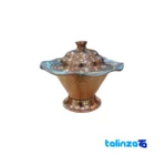 Front view of Copper Laleh Design Candy Dish and key details