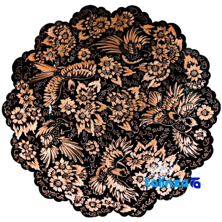Handcrafted Copper Plate Diamond Cut Design with Birds - Front view showing and key details