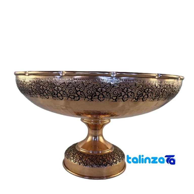 Copper Fruit Bowl Floral Design 28x28x17 centimeters - Front view showing and key details