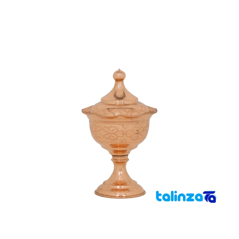 Front view of Zanjan Copper Sugar Bowl Rose Design and key details