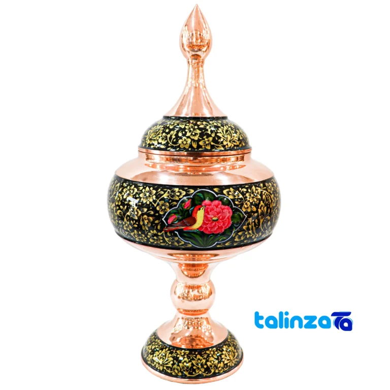 Pardaz Copper Candy Dish Tashir Floral Handmade 18 x design and key details (Front view)
