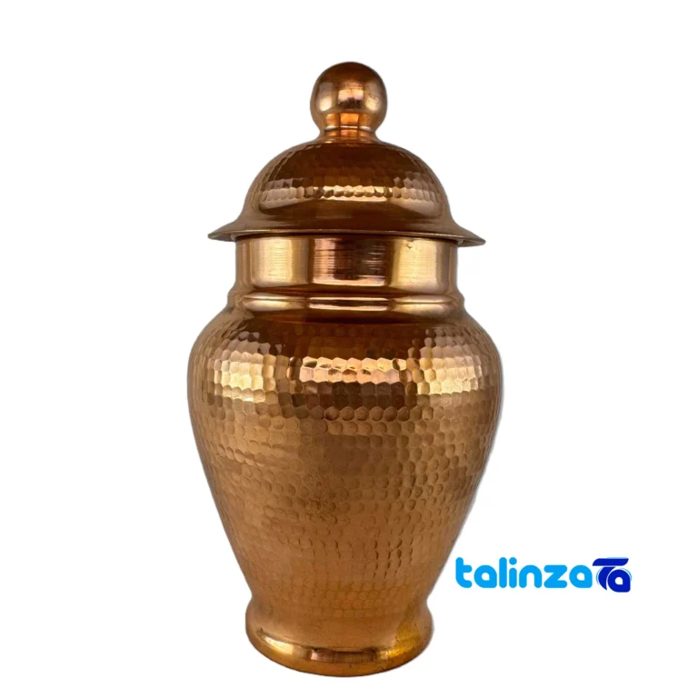 Copper Canister Handcrafted Hammered Finish - Front view showing design and key details
