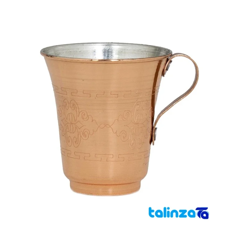 Zanjan Copper Mug Laleh Patterned Design - Front view showing and key details