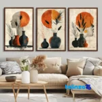 Modern Art Decor Set Brown Frame 3 Pieces design and key details (Front view)