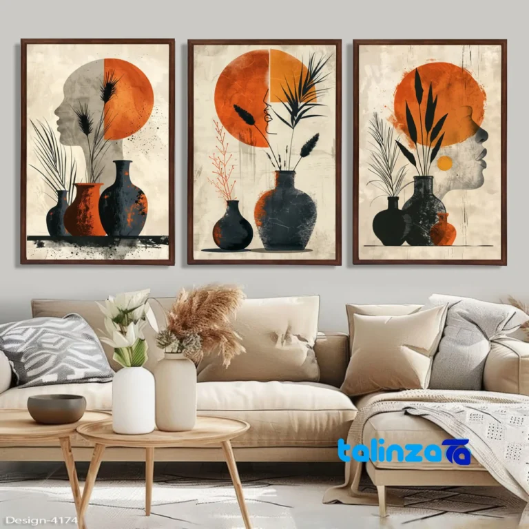 Modern Art Decor Set Brown Frame 3 Pieces design and key details (Front view)