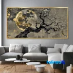 Front view of Decorative Nature Wall Art Single Tree and Moon design key details