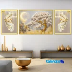 Front view of Decorative Wall Art Set Floral Tree and Moon design key details