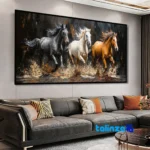 Decorative Horse Wall Art with Black Frame - Front view showing design and key details