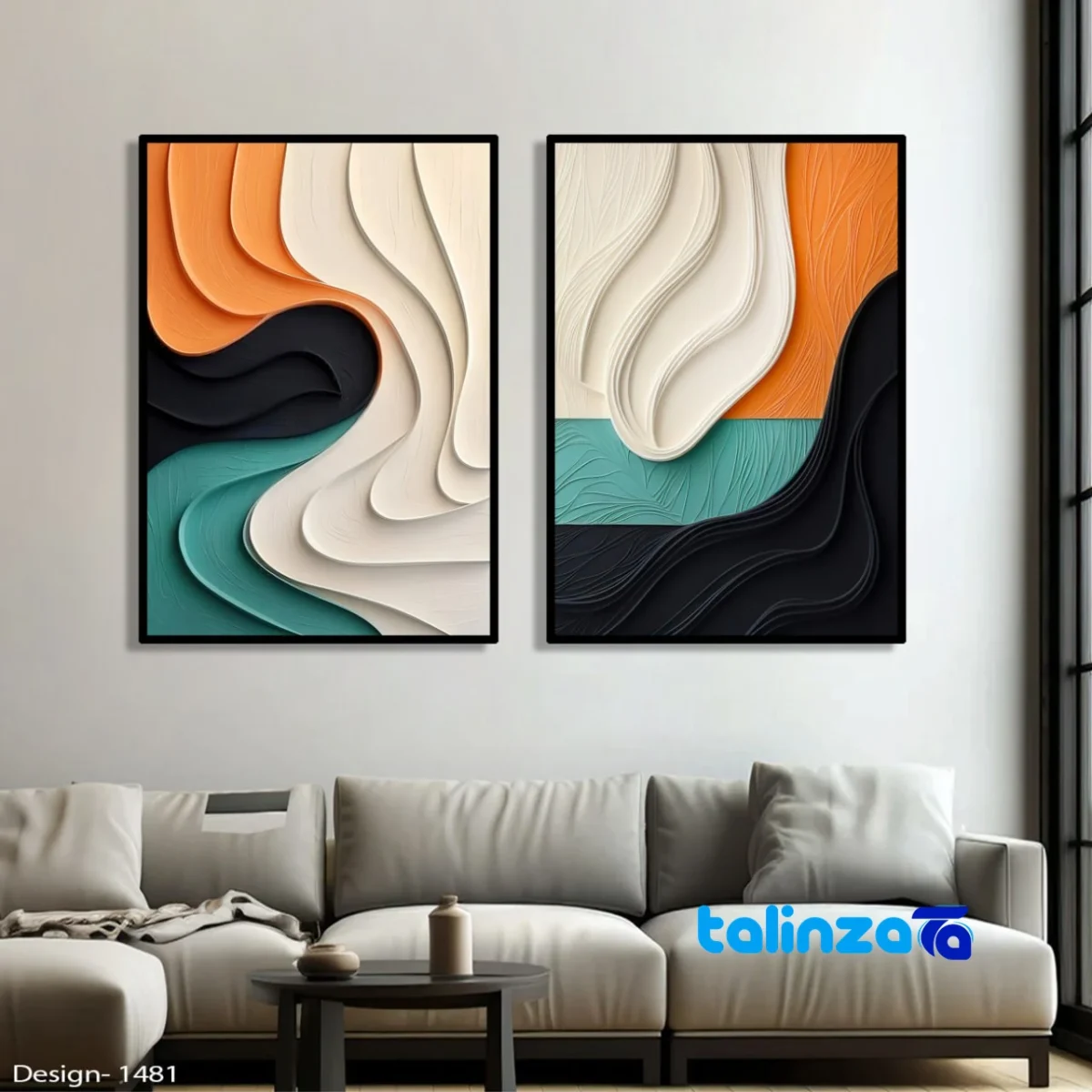 Modern Decorative Wall Art Set - Black Frame - Front view showing design and key details