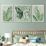Modern Decorative Butterfly and Leaf Wall Art Set - Front view showing design key details