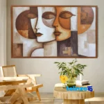 Modern Decorative Face Art Print Brown Frame design and key details (Front view)