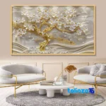 Decorative Tree Blossom Wall Art with Golden Frame design and key details (Front view)